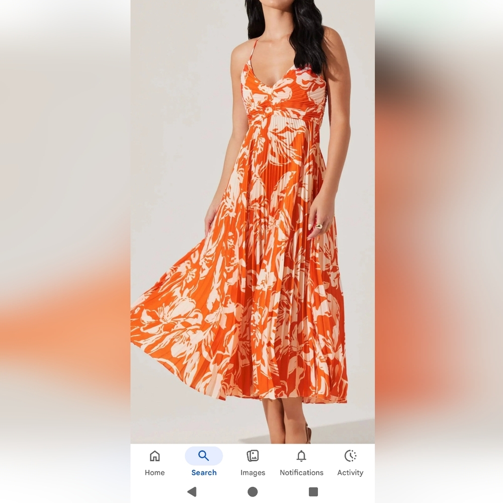 Astr Orange and Cream Floral Midi Dress